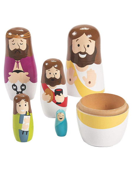 Muñecas Apilables Vida de Jesús - 5 Piezas Madera Muñecas Apilables Vida de Jesús - 5 Piezas Madera