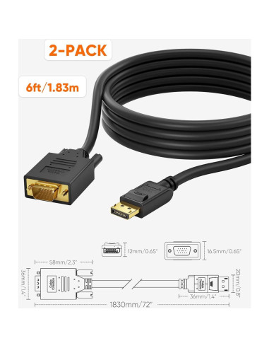 Cable DisplayPort a VGA 6 Pies CableCreation Paquete de 2