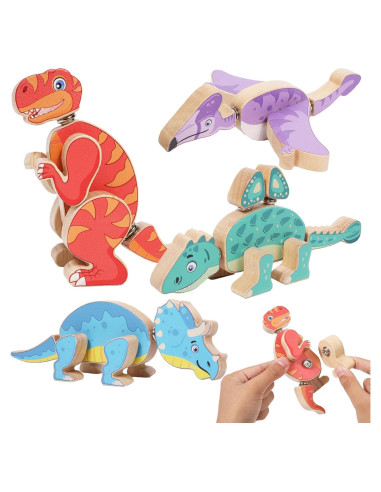 Bloques de Construcción de Madera FEMBW Dinosaurios 28 Piezas