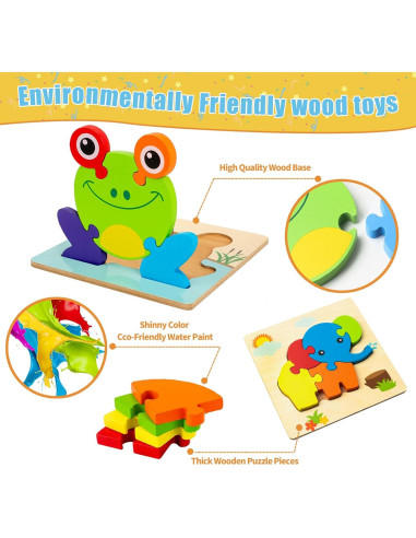 Rompecabezas de Madera Symdiro para Niños 1-3 Años - 6 Piezas Animales