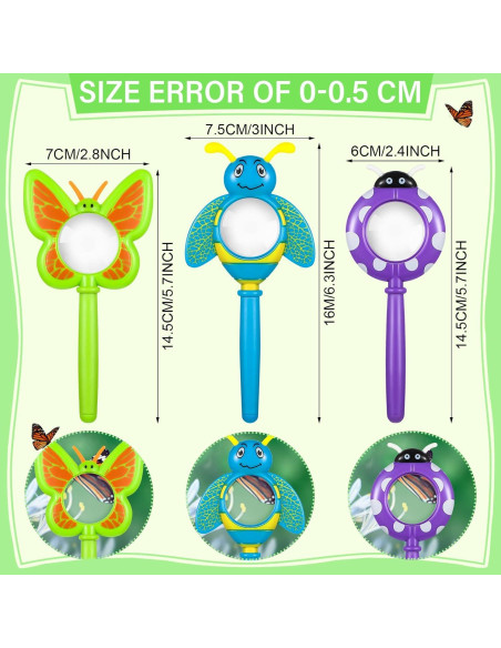 Juego de 3 Lupas de Insectos Oudain para Niños - Aumento 3x Juego de 3 Lupas de Insectos Oudain para Niños - Aumento 3x