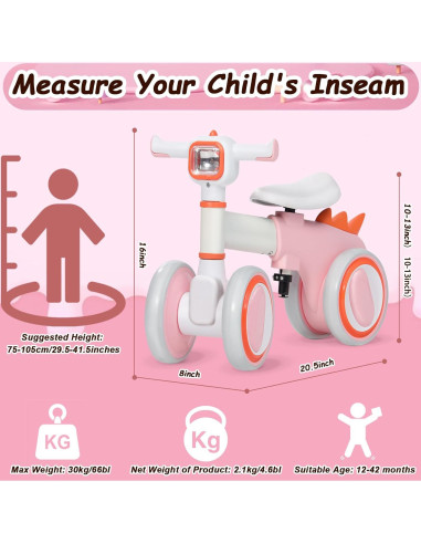 Bicicleta de Equilibrio OULAIZ Rosa para Bebés 1-3 Años
