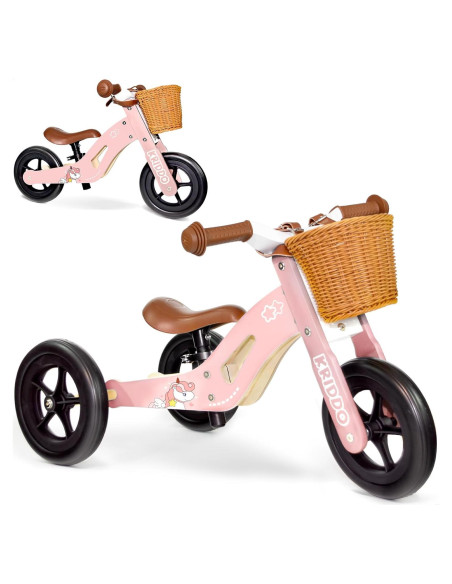 Triciclo de Madera KRIDDO 2 en 1 Rosa para Niños 1-4 Años Triciclo de Madera KRIDDO 2 en 1 Rosa para Niños 1-4 Años