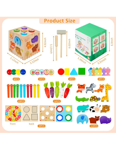Cubo de Actividad de Madera 8 en 1 HOLA PUZZLE para Niños