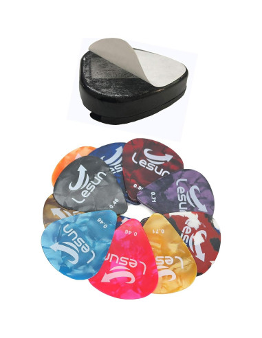 Soporte autoadhesivo para púas de guitarra + 10 púas celuloide