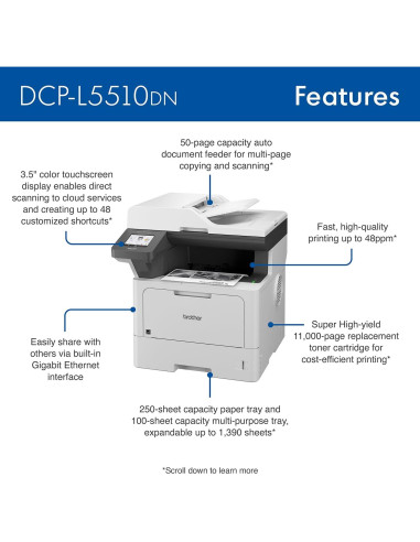 Impresora Láser Monocromática Brother DCP-L5510DN Todo-en-Uno