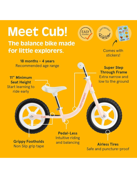 Bicicleta de Equilibrio Retrospec Cub Rosa 12" para Niños 2-5 Años Bicicleta de Equilibrio Retrospec Cub Rosa 12" para Niños 2-5 Años