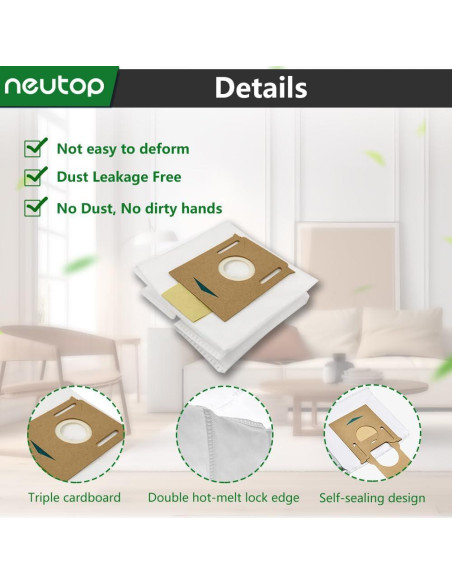 Bolsas de polvo desechables Neutop para Ecovacs Deebot T8, N8, N10 - Paquete de 9 Bolsas de polvo desechables Neutop para Ecovacs Deebot T8, N8, N10 - Paquete de 9