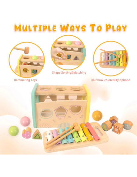 Juguete Educativo de Madera WOODENFUN Martillo y Xilófono Juguete Educativo de Madera WOODENFUN Martillo y Xilófono