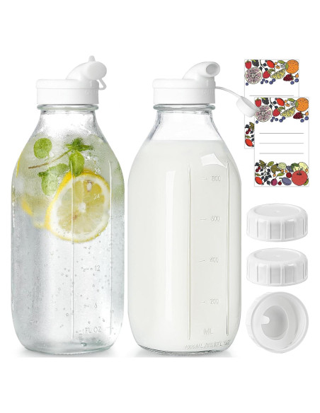 Paquete de 2 Botellas de Vidrio Syntic 0.95L con 3 Tapas Paquete de 2 Botellas de Vidrio Syntic 0.95L con 3 Tapas
