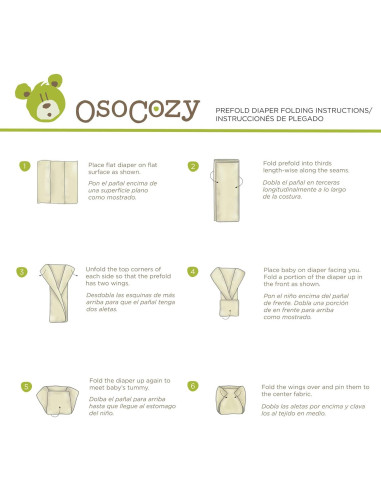 Pañales de Tela Prefold OsoCozy Tamaño 2 (6.8-13.6 kg) - Paquete de 6