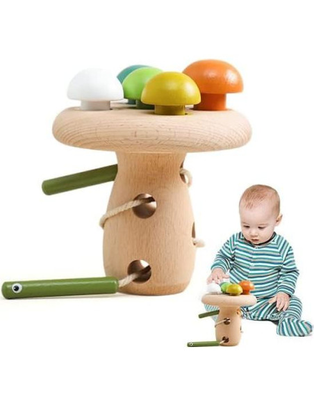 Juguete de Enhebrado de Madera Bopoobo Setas Montessori Juguete de Enhebrado de Madera Bopoobo Setas Montessori