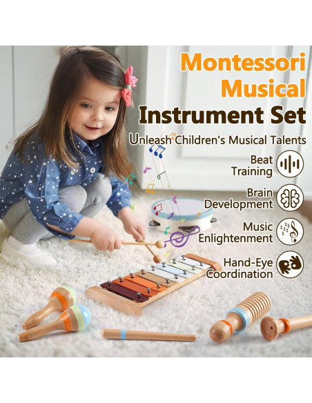 Set de Instrumentos Musicales de Madera SYHLN para Bebés 1-3 Años Set de Instrumentos Musicales de Madera SYHLN para Bebés 1-3 Años