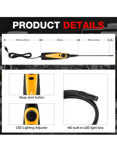 Endoscopio USB LAUNCH VSP-600, 2m, IP67, 6 LED, HD