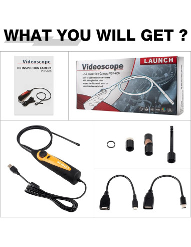 Endoscopio USB LAUNCH VSP-600, 2m, IP67, 6 LED, HD