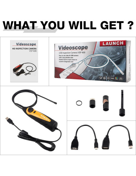 Endoscopio USB LAUNCH VSP-600, 2m, IP67, 6 LED, HD Endoscopio USB LAUNCH VSP-600, 2m, IP67, 6 LED, HD