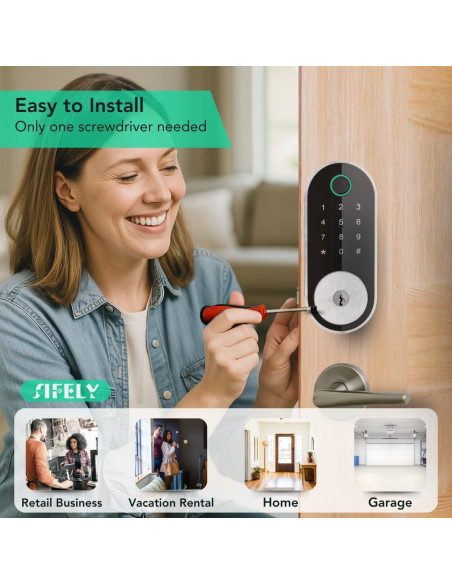 Cerradura Inteligente Sifely O con WiFi y Teclado - Plata Cerradura Inteligente Sifely O con WiFi y Teclado - Plata