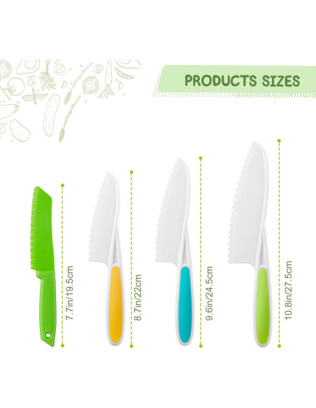 Set de cuchillos para niños GINDECON 4 piezas seguros sin BPA Set de cuchillos para niños GINDECON 4 piezas seguros sin BPA