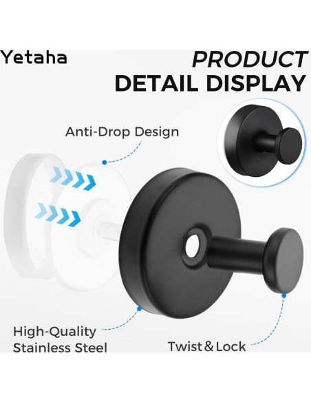 Ganchos de Ventosa Yetaha 2 Pcs Acero Inoxidable Negro Ganchos de Ventosa Yetaha 2 Pcs Acero Inoxidable Negro
