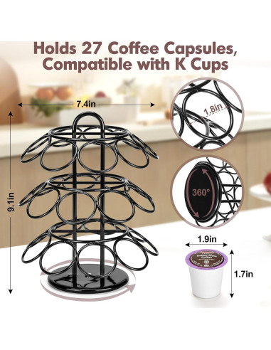 Soporte para cápsulas de café ROWISE 27 K Cups 3 niveles negro