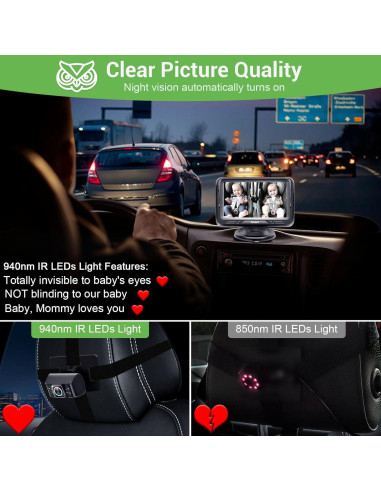 Cámara para coche de bebé Rohent HD 1080P con visión nocturna