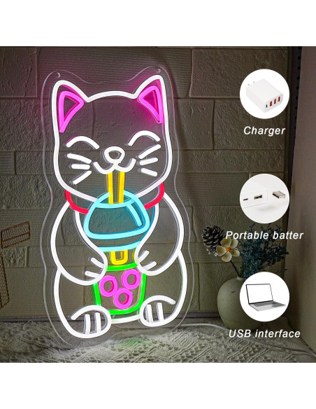 Cartel de Neón LED Gato Bebiendo Té de Boba 42 cm - Gyaksjm Cartel de Neón LED Gato Bebiendo Té de Boba 42 cm - Gyaksjm