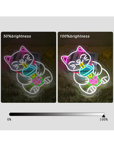 Cartel de Neón LED Gato Bebiendo Té de Boba 42 cm - Gyaksjm