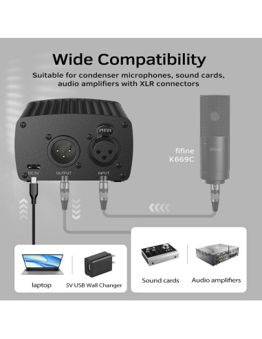 Cable de micrófono XLR FIFINE 3m con alimentación phantom 48V