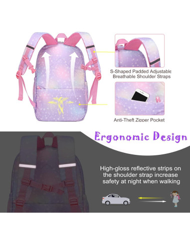Mochila Escolar para Niñas Arcoíris con Estuche Púrpura