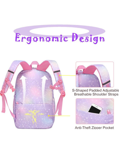 Mochila Escolar para Niñas Arcoíris con Estuche Púrpura