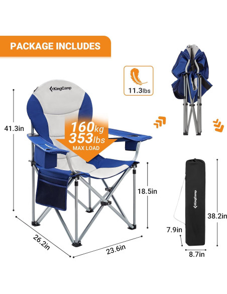 Silla Plegable KingCamp para Camping 160 kg Marino/Gris Silla Plegable KingCamp para Camping 160 kg Marino/Gris