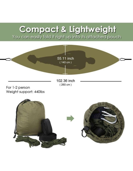Hamaca de Camping KANCOKIT Doble con Red Antimosquitos 2.59m Hamaca de Camping KANCOKIT Doble con Red Antimosquitos 2.59m
