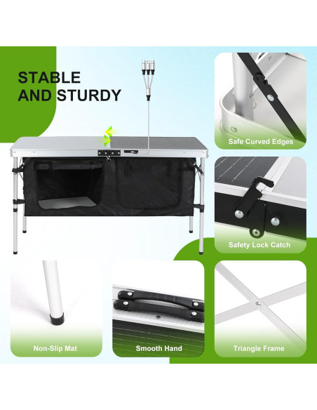 Mesa de Cocina Camping Nice C Plegable con Panel Solar 45W Mesa de Cocina Camping Nice C Plegable con Panel Solar 45W