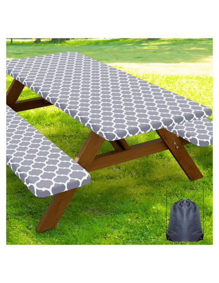 Cubierta de Mesa de Picnic Smiry 3 Piezas Impermeable Gris 183x76 cm Cubierta de Mesa de Picnic Smiry 3 Piezas Impermeable Gris 183x76 cm