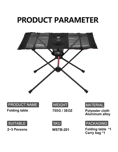 Mesa de Camping Plegable Widesea WSTB-201 Aluminio 60x40cm