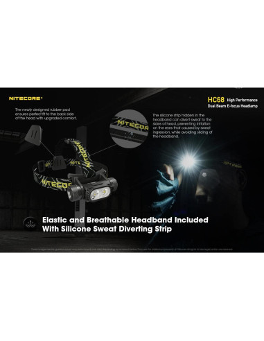 Linterna Frontal Nitecore HC68 2000 Lúmenes Recargable IP68