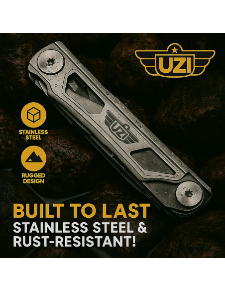 Herramienta Multifuncional UZI 12-en-1 Plegable de Acero Inoxidable Herramienta Multifuncional UZI 12-en-1 Plegable de Acero Inoxidable