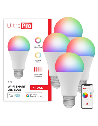 Bombilla LED Inteligente Wi-Fi UltraPro A19 4 Paquete RGB 60W