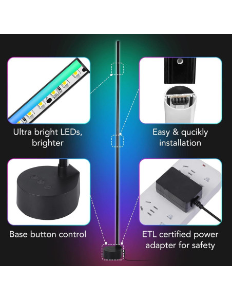 Lámpara de Pie RGB Aprafie 142 cm, Control APP, 16 Millones de Colores Lámpara de Pie RGB Aprafie 142 cm, Control APP, 16 Millones de Colores