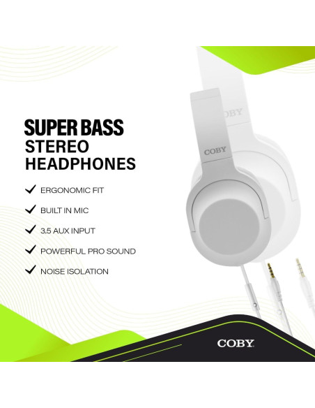 Auriculares Coby Super Bass Estéreo con Cable 3.5mm Blanco Auriculares Coby Super Bass Estéreo con Cable 3.5mm Blanco