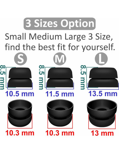 6 Puntas de Silicona Doble Flange para Beats Fit Pro - Negro