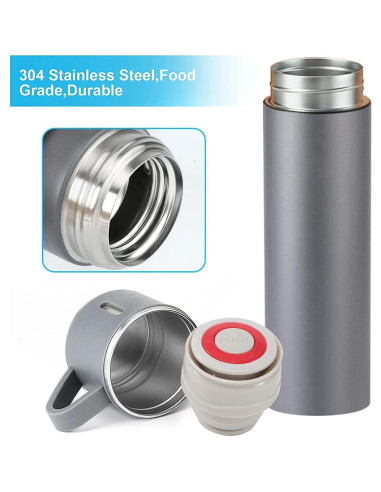 Botella Térmica ZMHQLPDZ 500ml Acero Inoxidable Gris con Taza