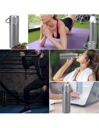 Botella Térmica ZMHQLPDZ 500ml Acero Inoxidable Gris con Taza