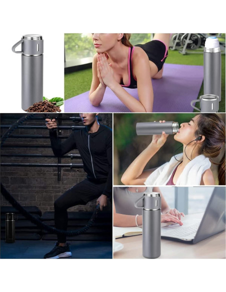 Botella Térmica ZMHQLPDZ 500ml Acero Inoxidable Gris con Taza Botella Térmica ZMHQLPDZ 500ml Acero Inoxidable Gris con Taza