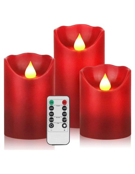 Set de 3 Velas LED Parpadeantes HYW Cera Roja 10-15 cm Set de 3 Velas LED Parpadeantes HYW Cera Roja 10-15 cm