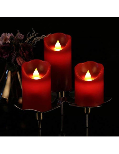 Set de 3 Velas LED Parpadeantes HYW Cera Roja 10-15 cm