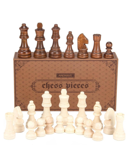 Piezas de Ajedrez de Madera AMEROUS con 2 Reinas Extra 7.62 cm Piezas de Ajedrez de Madera AMEROUS con 2 Reinas Extra 7.62 cm