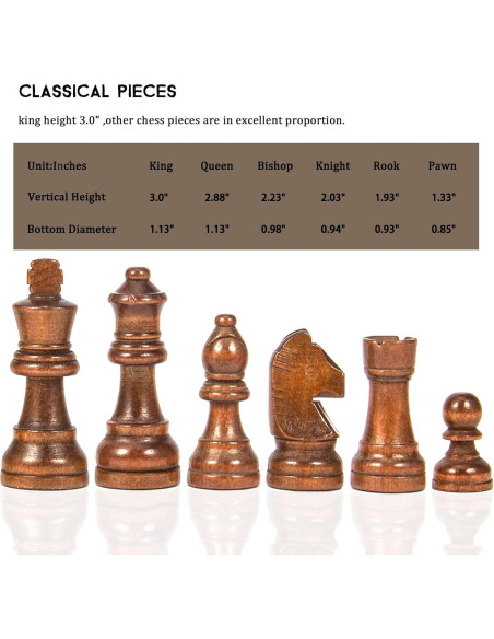 Piezas de Ajedrez de Madera AMEROUS con 2 Reinas Extra 7.62 cm Piezas de Ajedrez de Madera AMEROUS con 2 Reinas Extra 7.62 cm