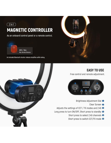 Luz de Anillo LED NEEWER RL45B 45W 18" Bi Color con Soporte