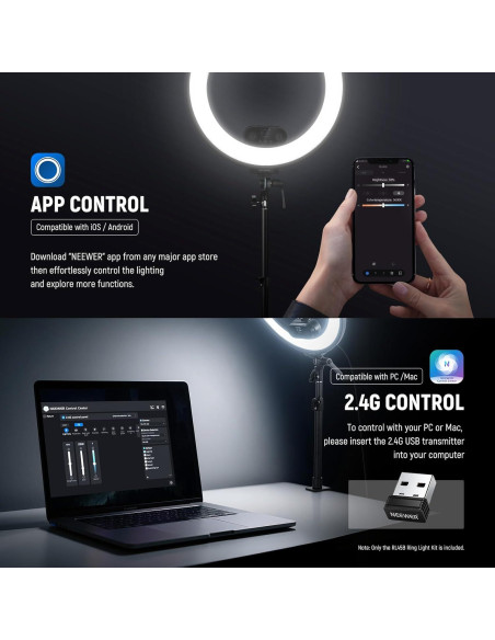 Luz de Anillo LED NEEWER RL45B 45W 18" Bi Color con Soporte Luz de Anillo LED NEEWER RL45B 45W 18" Bi Color con Soporte